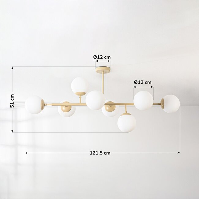 Osem beige ceiling lamp with opal white glass globes - 8-light