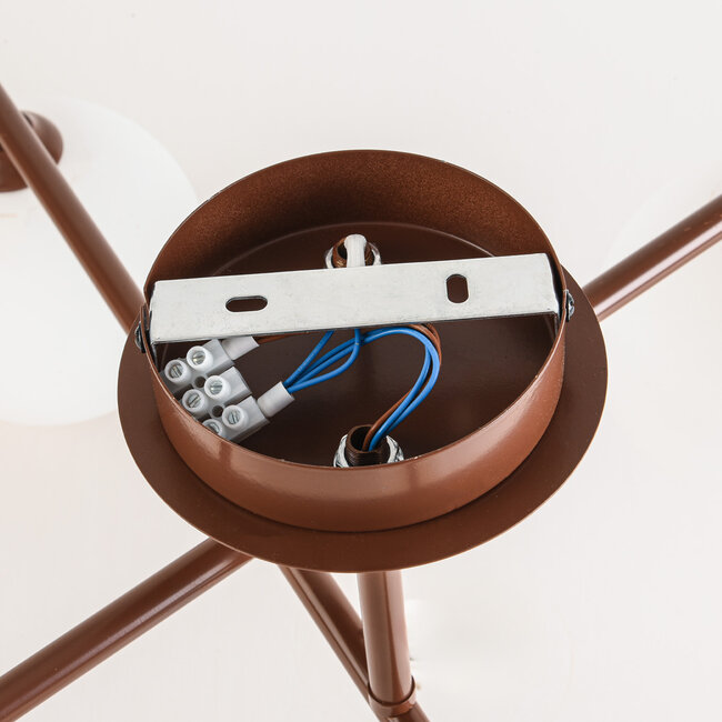 Modern swivel ceiling lamp Nymo brown with opal white glass, 4-light