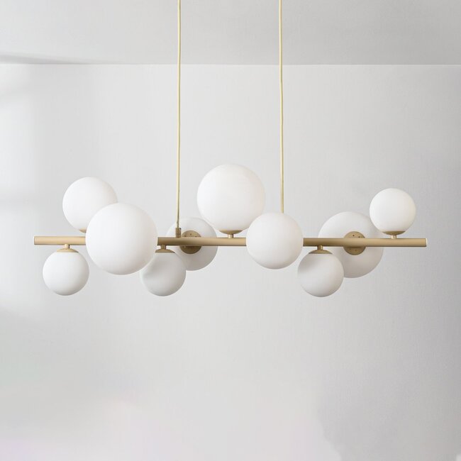 Designer pendant light Deka beige with opal white glass, 10-light