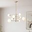 8-light ceiling light Oito - beige with opal white glass, adjustable