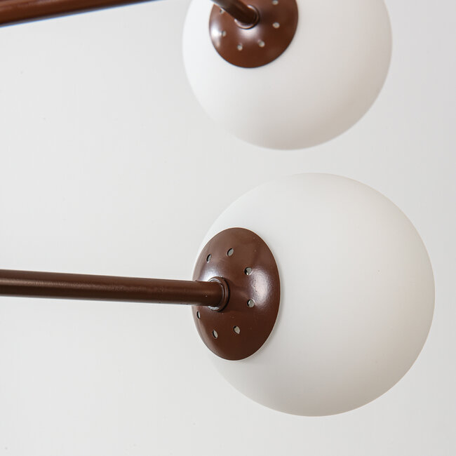 Oito brown ceiling light with opal white glass and swivelling, 8-light