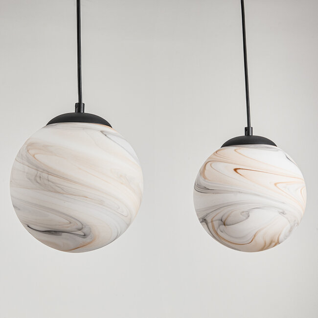 Pendant light Marbelle 3-light with marble-effect glass – black