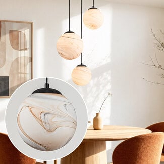 Designer lighting pendant Marbelle black with marble-look glass 3-light