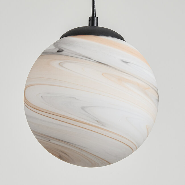 Designer lighting pendant Marbelle black with marble-look glass 3-light