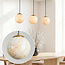 Pendant light Tessra with three marble-look globes and brass gold accents
