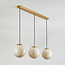 Pendant light Tessra with three marble-look globes and brass gold accents