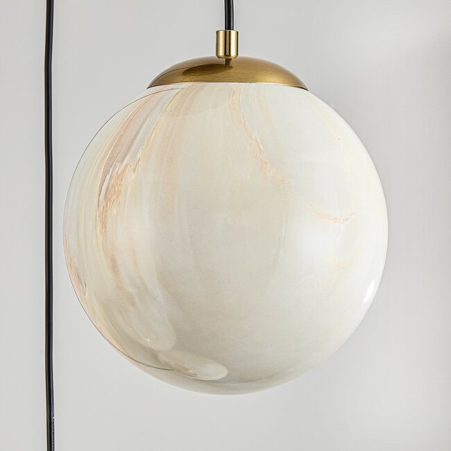 Designer pendant light Tessra with marble-effect glass 3-light – brass gold