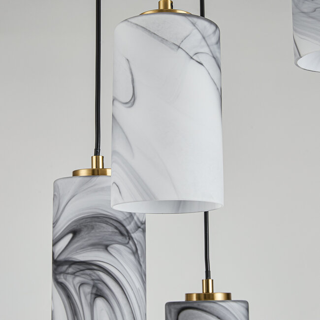 Modern Vetra 5-light pendant lamp with marble-look glass shades – brass Gold and black