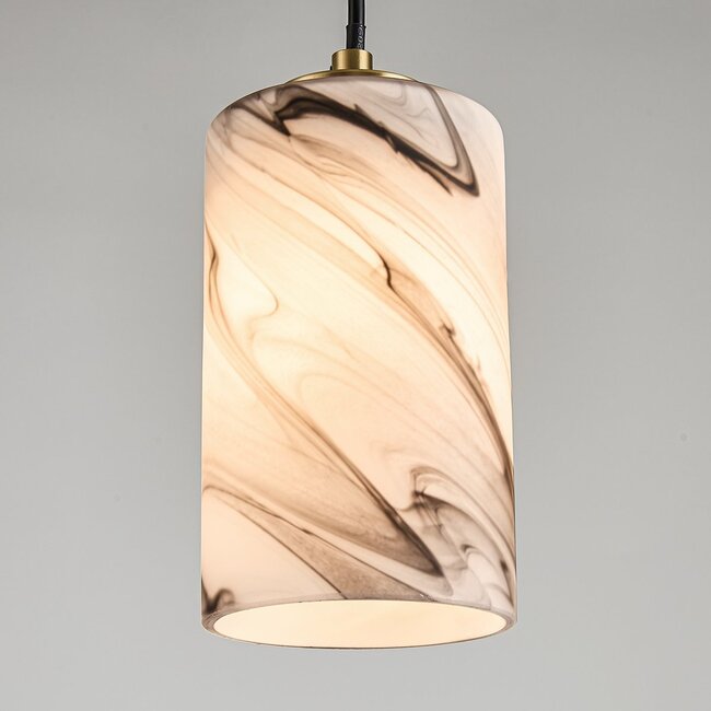 3-light pendant lamp Vetra with marble-look glass shades – brass gold and black
