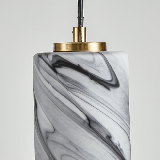 3-light pendant lamp Vetra with marble-look glass shades – brass gold and black