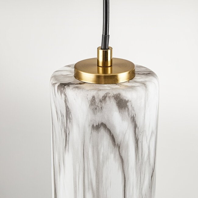 Vetra pendant lamp with marble-look glass shades, 5-light – brass Gold and Black