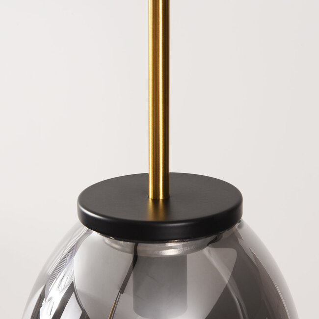 4-light pendant lamp Delia with smoked and light amber glass and gold accents