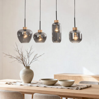 Modern Astra pendant lamp with smoked glass and rope accents - 4-light