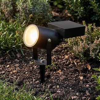 Solar garden spotlight Rivo with ground spike - black
