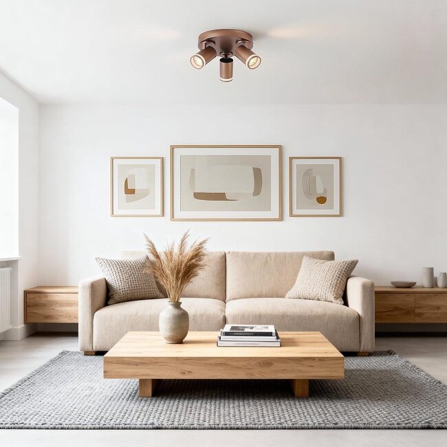 Focalo adjustable ceiling spotlight in warm earth tones - 3-light