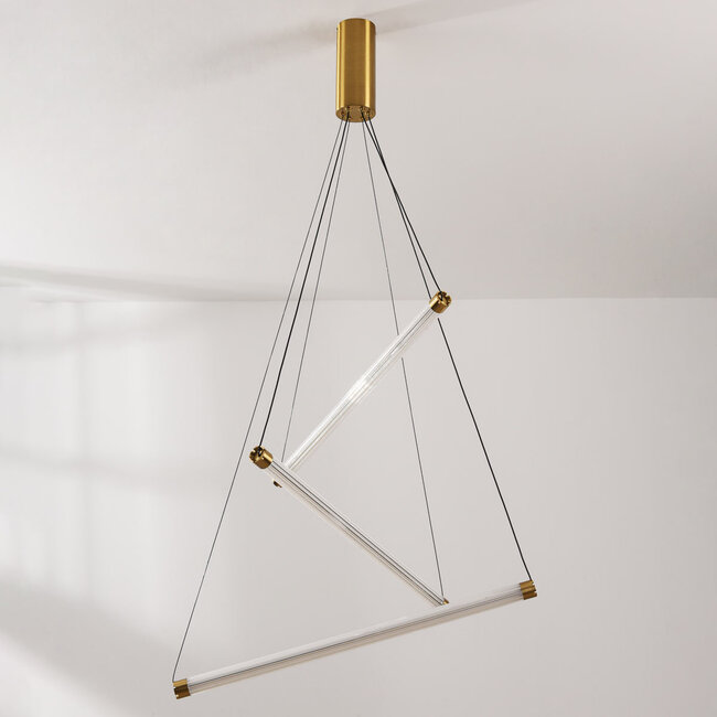 Designer pendant light Noqta with 3 light bars in gold brass – triac dimmable