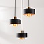 3-light pendant lamp Ferra in black with amber glass and brass details