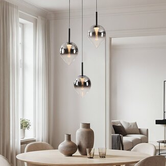 3-light Drop pendant lamp with smoked glass and integrated LED, 3-step dimmable