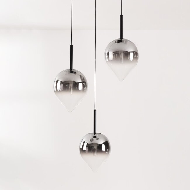 3-light Drop pendant lamp with smoked glass and integrated LED, 3-step dimmable