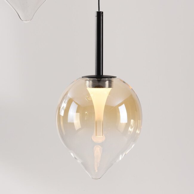 Modern Drop pendant lamp with Amber glass and Integrated LED, 3-step dimmable