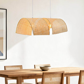 2-light bamboo pendant light Brisa with double curved hand-woven shades