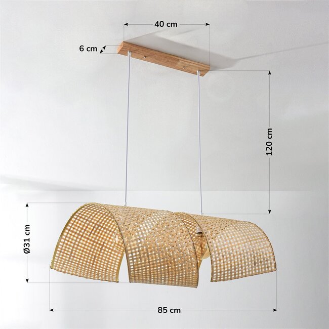 2-light bamboo pendant light Brisa with double curved hand-woven shades