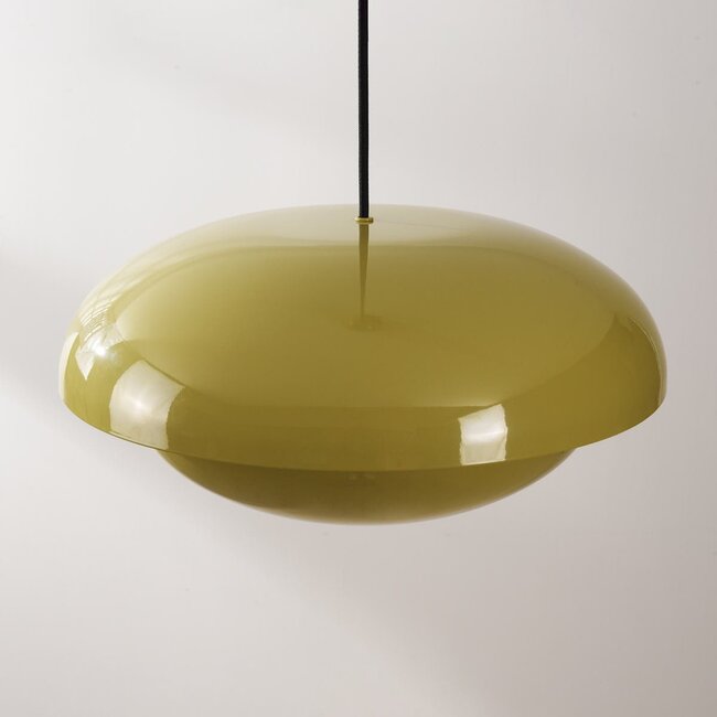 Retro Orbia pendant lamp in glossy khaki green