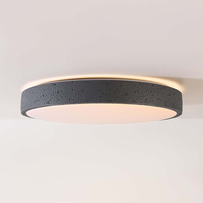 Modern ceiling lamp Arvid with dark grey stone effect, 3-step dimmable Ø40 cm