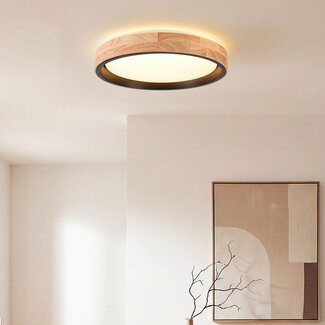 3-step dimmable ceiling lamp Tirano in Black with oak finish – Ø41 cm