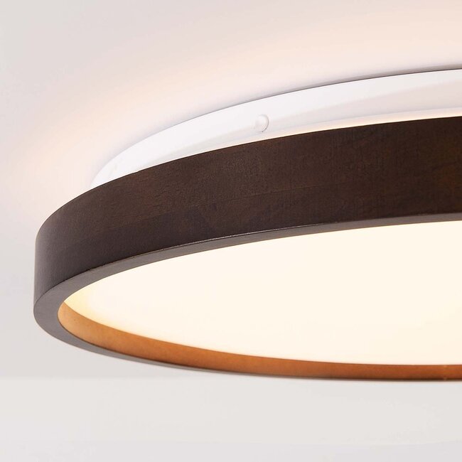 Ceiling light Nerio with walnut effect, 3-step dimmable Ø39.5 cm