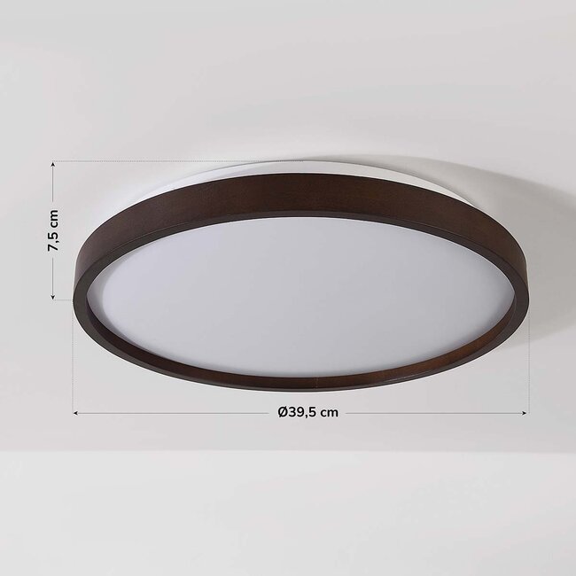 Ceiling light Nerio with walnut effect, 3-step dimmable Ø39.5 cm