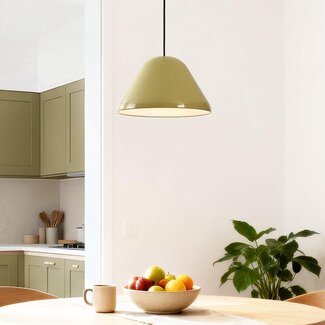 pendant light Calyx in glossy khaki green with white interior