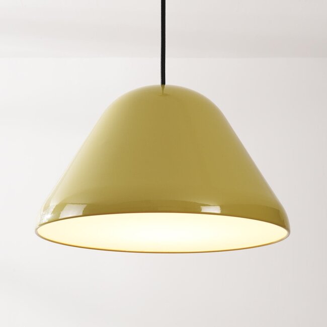 pendant light Calyx in glossy khaki green with white interior