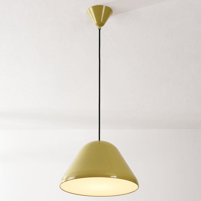 Calyx Pendant Light in Glossy Khaki Green with White Interior