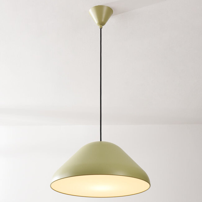 Evara pendant lamp in glossy khaki green with white interior