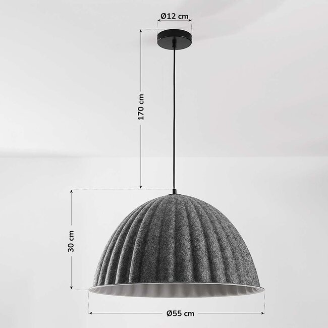 Siza pendant lamp with folded grey textile look – Ø55 cm