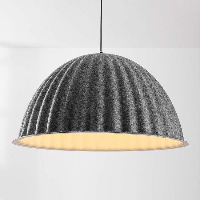 Pendant light Siza with folded grey textile look – Ø77 cm