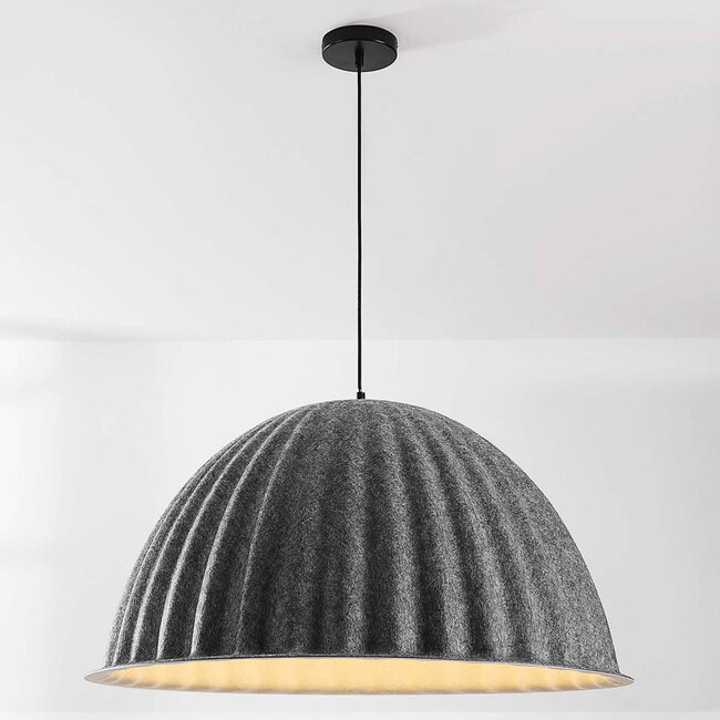 Pendant light Siza with folded grey textile look – Ø77 cm