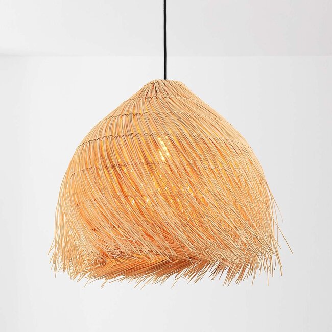 Boho pendant lamp Yori made of rattan with playful fringe design – Ø40 cm