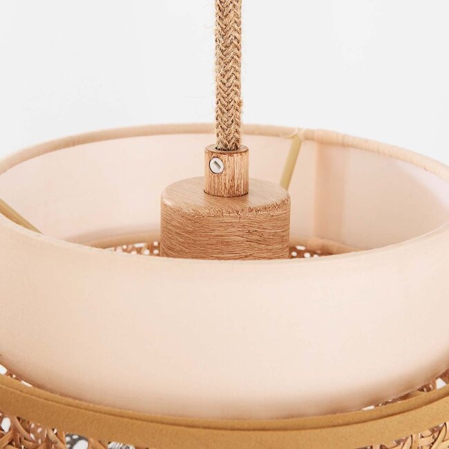 Bris Rattan Pendant Light with three cream fabric inner shades