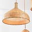 Aska rattan pendant light with three natural, hand-woven shades and wooden ceiling plate