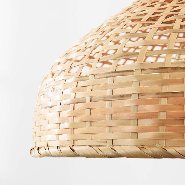 Aska rattan pendant light with three natural, hand-woven shades and wooden ceiling plate