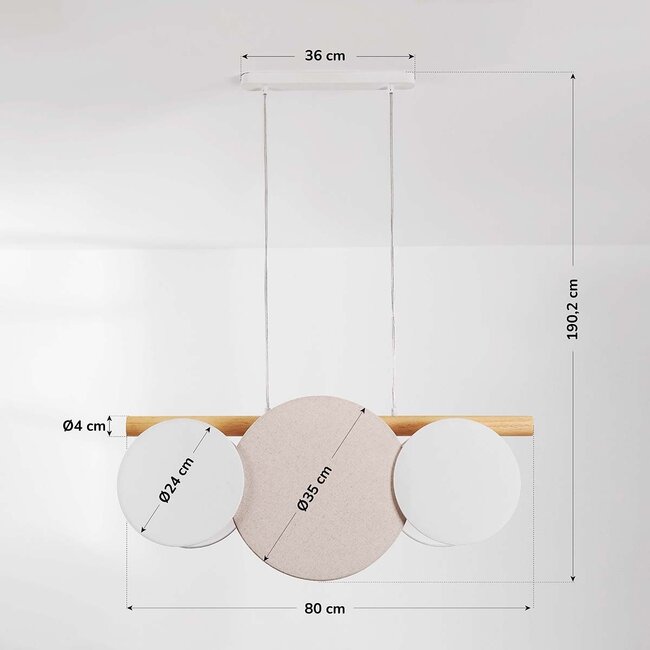 3-light modern pendant light Zenna – natural linen with wood and white accents