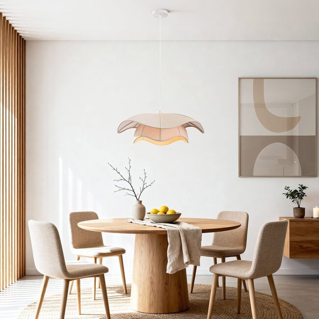 Pendant light Vea with organic beige-grey linen shade