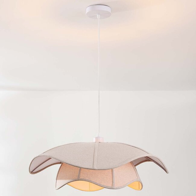 Pendant light Vea with organic beige-grey linen shade