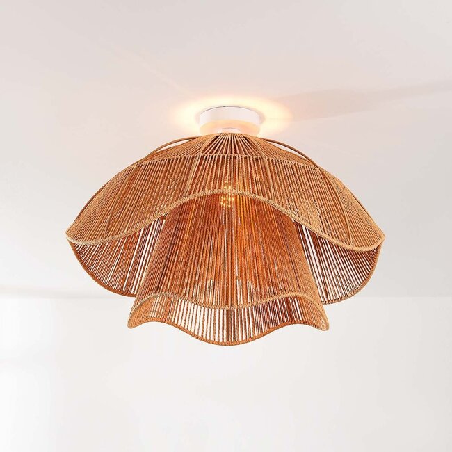 Natural ceiling light Eira made of paper cord in an organic shape