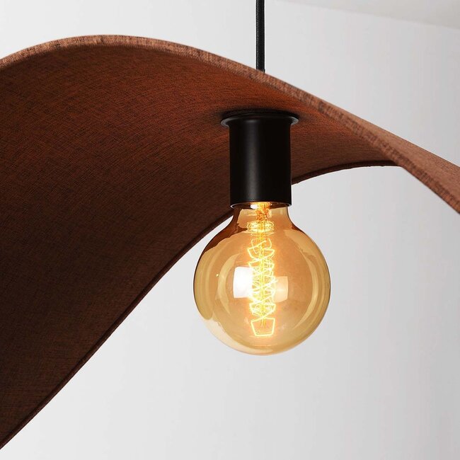 Modern Juna pendant lamp with brown linen shade in an organic shape