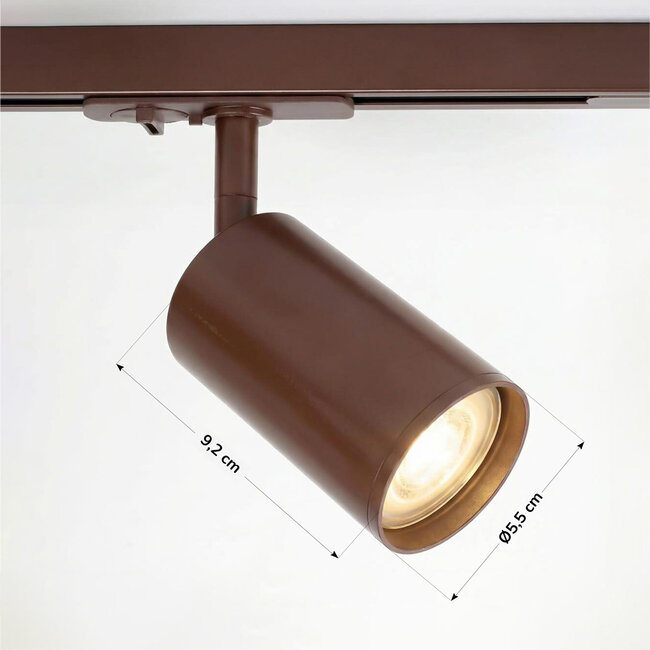 Modern 3-metre single-phase Track lighting system with Jill spotlights - brown