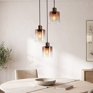 3-light pendant light Pella - brown ombre glass globes