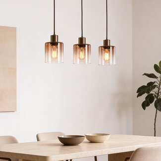 Pendant lamp Palaio with three glass shades in brown ombre effect